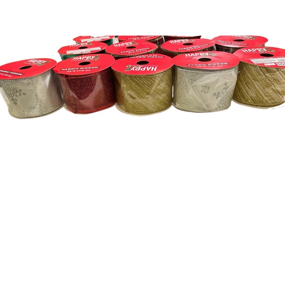 Bundle 13 Christmas Holiday Fabric Ribbons 25ft each - Picture 6 of 16